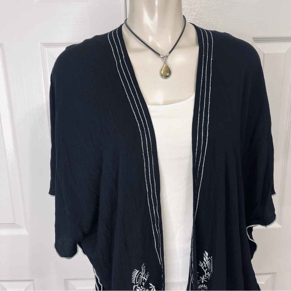 JACKET black LAYERING PIECE floral DRESSY embellished stitching BLACK one size - Picture 3 of 7